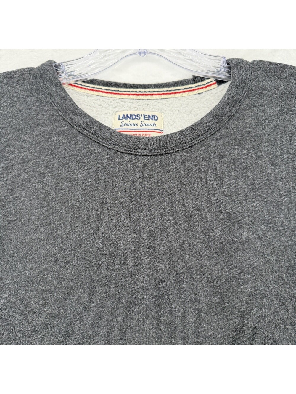 Lands End Serious Sweats Sweatshirt Mens Large Gray Crew Neck Pullover